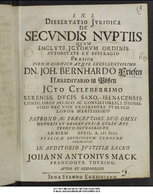 Dissertatio Iuridica De Secundis Nuptiis