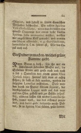 Ein Pulver zu machen, welches grüne Flamme giebt
