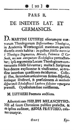 Pars II. De ineditis Lat. et Germanicis.