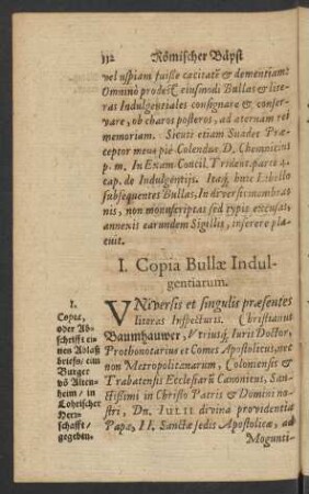 I. Copia Bullae Indulgentiarum.