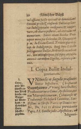 I. Copia Bullae Indulgentiarum.