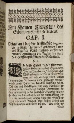 Cap. I. Zeiget an / daß die trefflichste Ingenia die grösseste Irthümer gebähren / ...