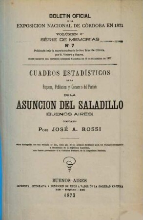 Boletin de la Exposicion Nacional en Córdoba en 1871 : Publicacion oficial Director D. Bartolomé Victory y Suarez, 6,7