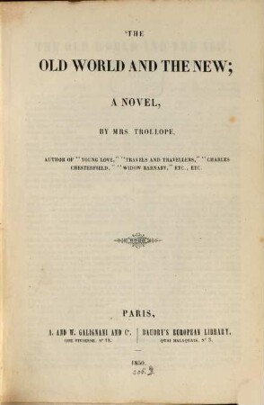 The old world and the new : a novel