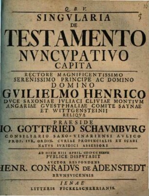 Singularia de testamento nuncupativo capita