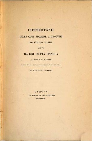 Commentarii delle cose successe a'Genovesi 1572 - 76