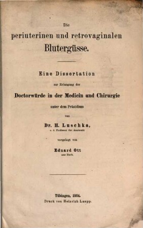 Die periuterinen und retrovaginalen Blutergüsse : eine Dissertation
