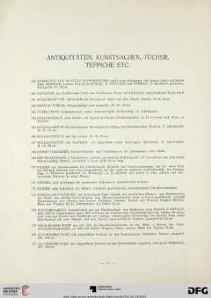 Antiquitäten, Kunstsachen, Tücher, Teppiche (Nr. 159-185)