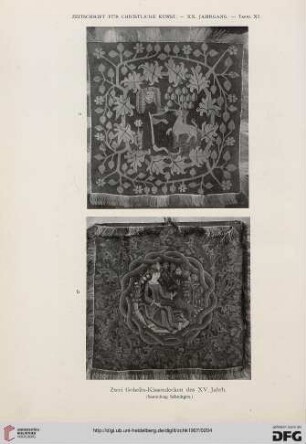 Zwei Gobelin-Kissendecken des XV. Jahrh.