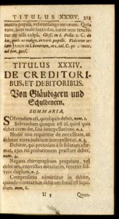 Titulus XXXIV. De Creditoribus, Et Debitoribus. Von Gläubigern und Schuldenern