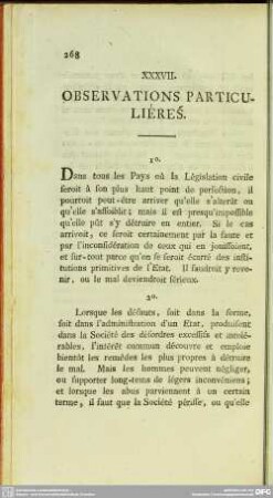 XXXVII. Observations Particuliéres