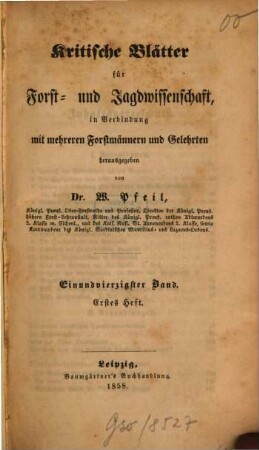 Kritische Blätter für Forst- und Jagdwissenschaft, 41. 1858/59