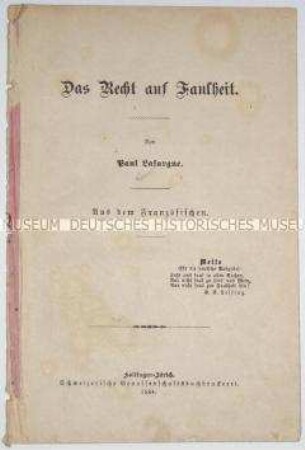 Deutsche Ausgabe der Schrift Le droit à la paresse