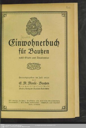 1925: Einwohnerbuch für Bautzen