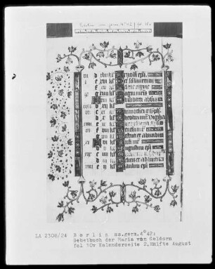 Gebetbuch der Maria von Geldern — Kalendar für Köln und Totengebete, Folio 3recto-18verso — ---, Folio 3recto-18versoKalenderseite 2. Hälfte August, Folio 10verso