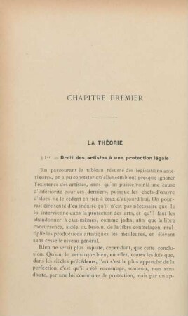 Chapitre premier. La théorie