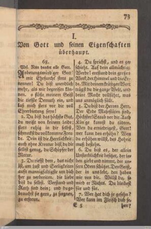 I. Von Gott und seinen Eigenschaften überhaupt.
