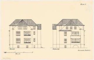 Umbau eines Landhauses Monatskonkurrenz Februar 1933: Aufriss Ostansicht, Westansicht 1:100; Maßstabsleiste