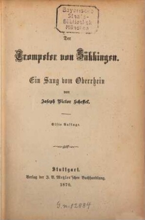 Der Trompeter von Säkkingen : Ein Sang vom Oberrhein von Joseph Victor Scheffel