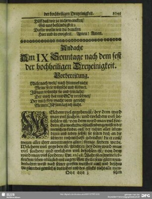 Andacht Am IX Sonntage nach dem fest der hochheiligen Dreyeinigkeit