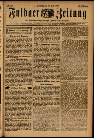 Erste Ausgabe vom Samstag, den 20. Juni 1896.