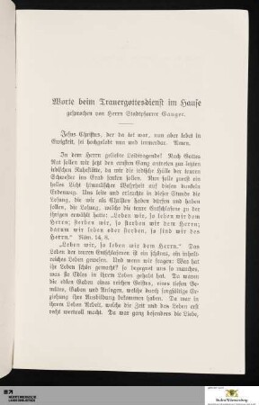 Worte beim Trauergottesdienst im Hause
