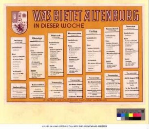 Originaltitel: Was bietet Altenburg in dieser Woche 2. August bis 8. August 1948 Mitgeteilt vom Städtischen Kulturamt Altenburg