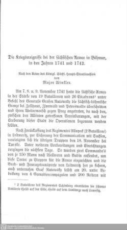 Die Kriegsereignisse bei der sächsischen Armee in Böhmen, in den Jahren 1741 und 1742 : Nach den Acten des Königl. Sächs. Haupt-Staatsarchivs