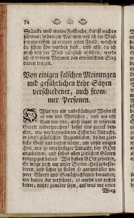 Von einigen falschen Meinungen und gefährlichen Lehr-Sätzen verschiedener, auch frommer Personen.