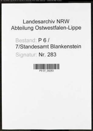 Sterberegister Standesamt Blankenstein/Ruhr