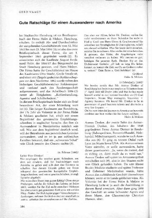 Gute Ratschläge für einen Auswanderer nach Amerika.