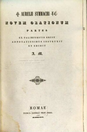 Q. Aurelii Symmachi v.c. novmem orationum