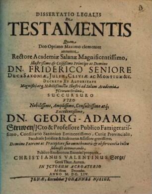 Dissertatio Legalis De Testamentis