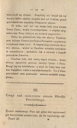 III. Uwagi nad ninieyszym stanem Handlu Peruanskiego