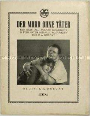 Programmheft zu dem deutschen Spielfilm "Der Mord ohne Täter"