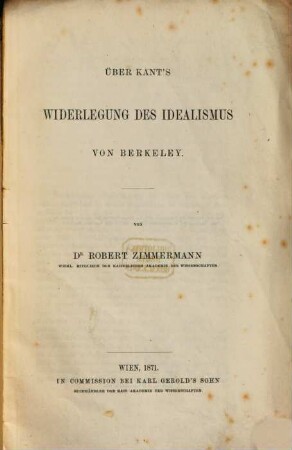 Ueber Kant's Widerlegung des Idealismus von Berkeley