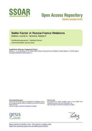 Baltic Factor in Russia-France Relations
