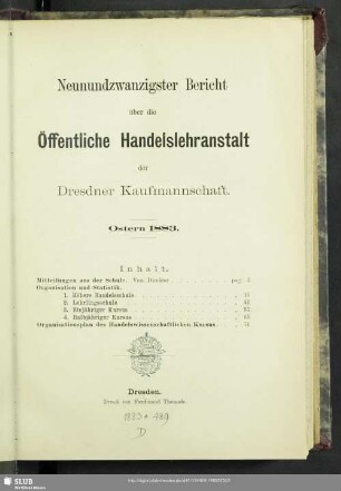 29.1882/83: Bericht über die Öffentliche Handelslehranstalt der Dresdner Kaufmannschaft