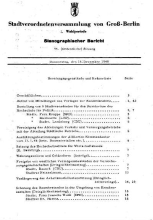 Nr. 95, 16. Dezember 1948, Ordentliche Sitzung