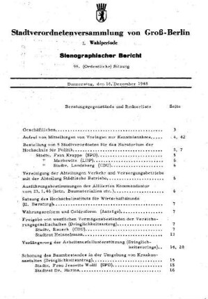 Nr. 95, 16. Dezember 1948, Ordentliche Sitzung