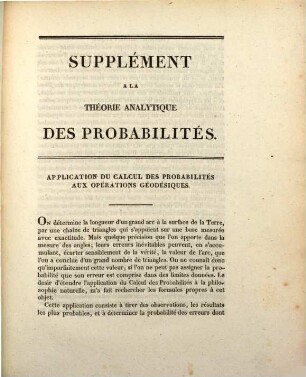 Théorie analytique des probabilités. [2,2], Supplément a la théorie analytique des probabilités : Février 1818