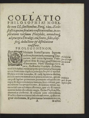 Collatio Philosophiae Moralis ...