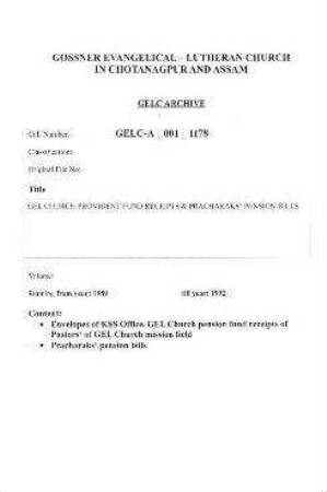 GEL CHURCH PROVIDENT FUND RECEIPTS & PRACHARAKS' PENSION BILL