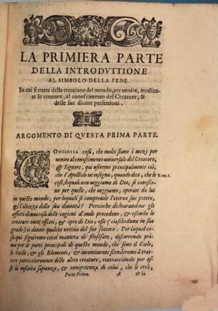 Della Introdottione Al Simbolo della Fede, Parti Qvatro : I. Della Creatione del Mondo, ..., 1