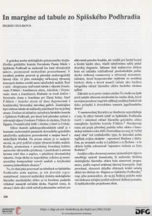 In margine ad tabule zo Spišského Podhradia