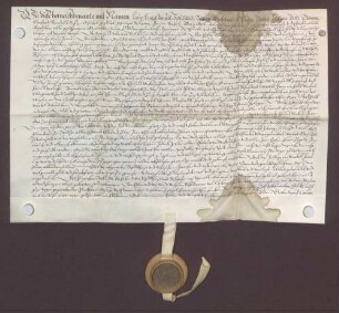 Vor Schultheiß und Gericht zu Untergrombach verkaufen Barthel Orth, Bürger daselbst, und seine Ehefrau Katharina an Wilhelm Rehm, Generalkollektor im Bistum Speyer, 2 Gulden jährlicher Gült um 40 Gulden.
