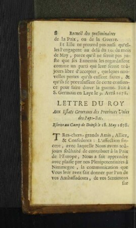 Lettre Du Roy Aux Estats Generaux des Provinces Unies des Pays-Bas. [u. a.]