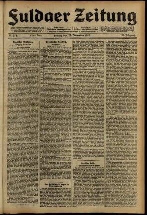 Erste Ausgabe vom Freitag, den 29. November 1912.