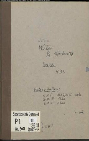 Kirchenbuchduplikat der katholischen Gemeinde Welda, Kreis Warburg (GHT 1815-1857, 1859-1864, 1866-1874) (Gemeinde: Katholische Gemeinde Welda)