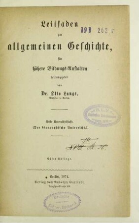 Unterrichtsstufe 1: Der biographische Unterricht